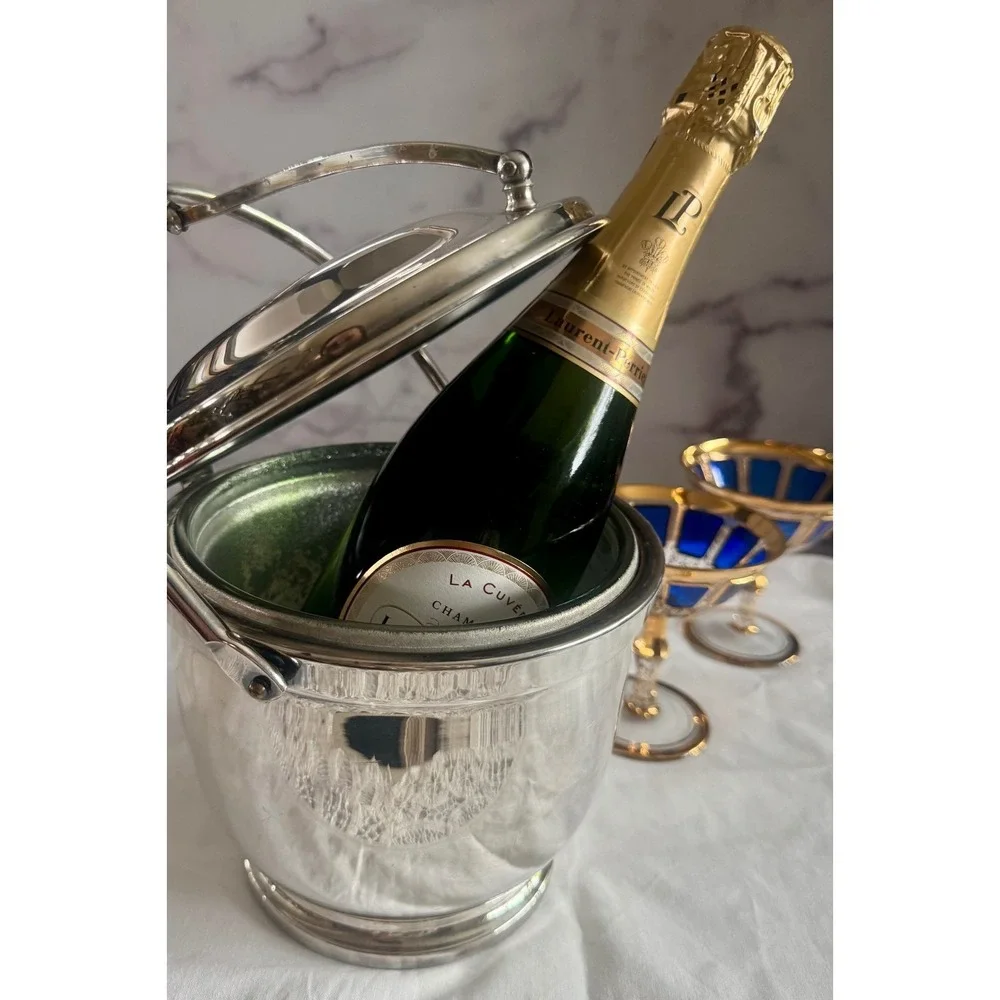Vintage Poole Silver Ice Bucket | Midcentury Barware with Insert EPC 3500